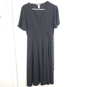 Hm Dress Womens M Fixed Wrap Short Flutter Loose Sleeve Stretchy A Line Midi